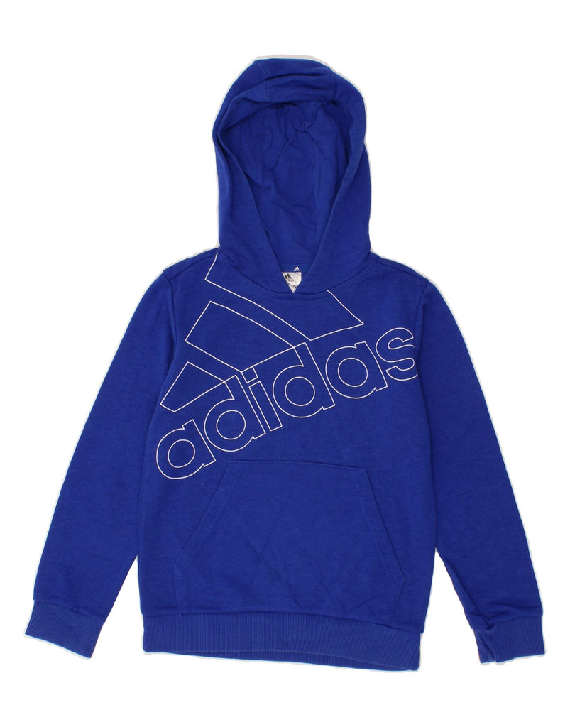 ADIDAS Boys Graphic Hoodie Jumper 8-9 Years Blue Cotton Vintage Adidas and Second-Hand Adidas from Messina Hembry 