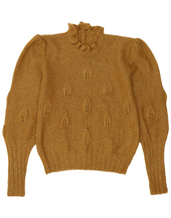 Vintage Womens Turtle Neck Jumper Sweater UK 14 Medium Yellow Flecked