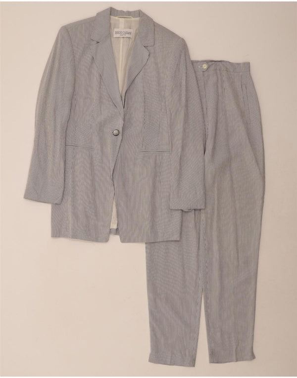 SERGIO CASSANI Womens 2 Piece Suit EU 38 Medium W28 L31 Grey Pinstripe