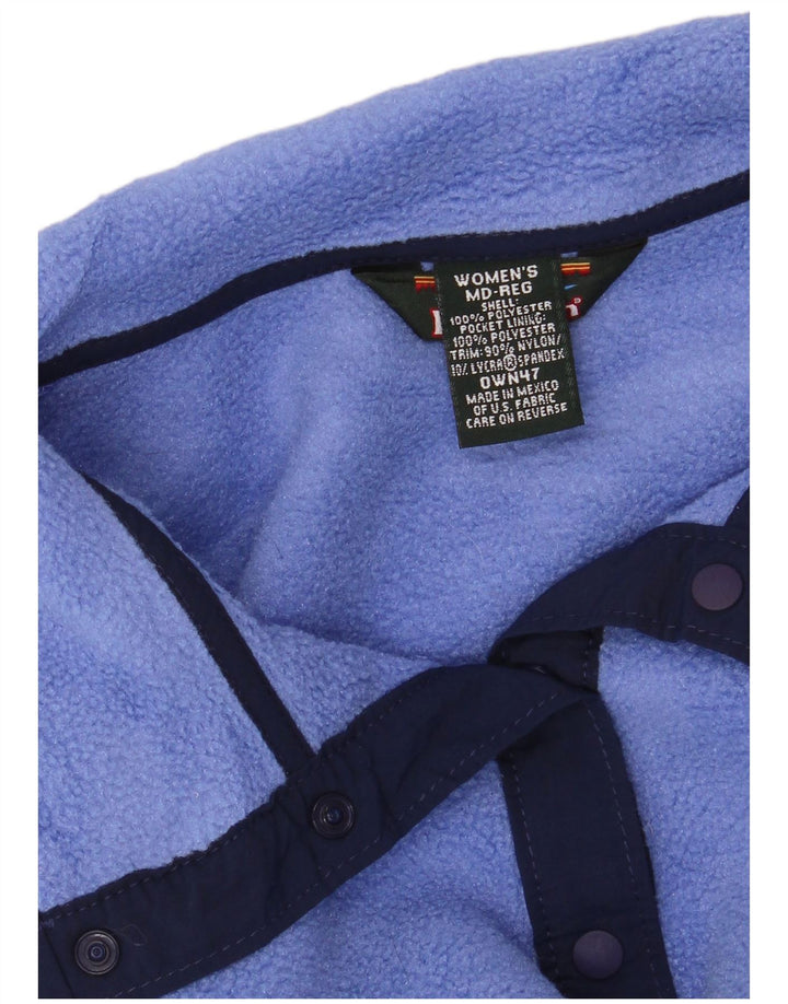 L.L.BEAN Womens Button Neck Fleece Jumper UK 14 Medium Blue Polyester