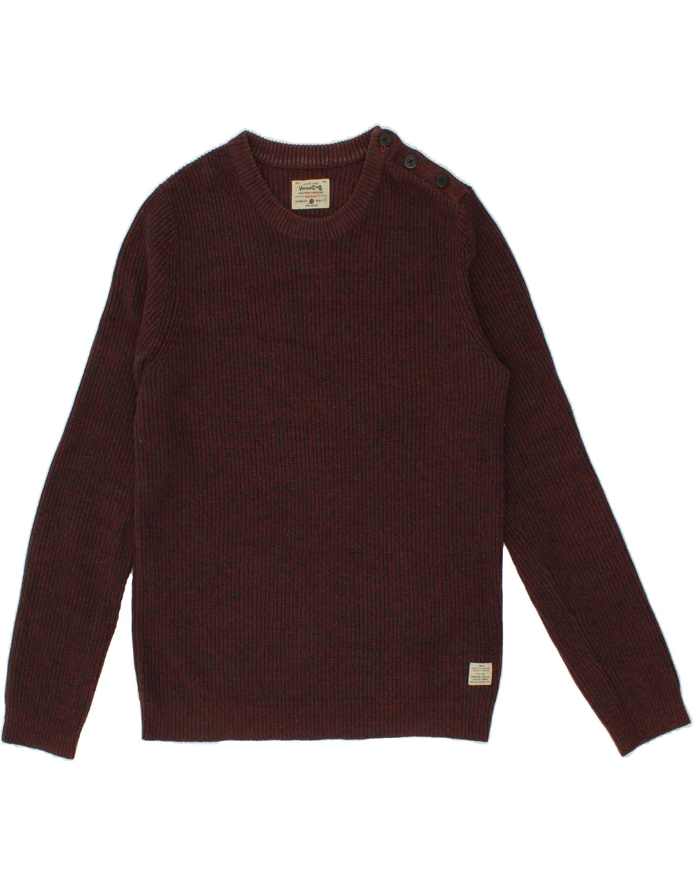 JACK JONES Mens Crew Neck Jumper Sweater Medium Maroon Cotton