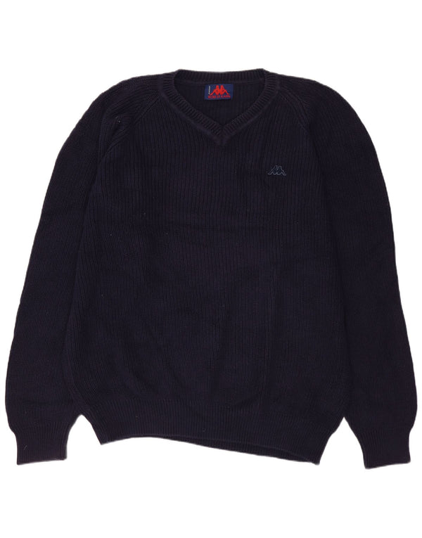 Kappa Mens V-Neck Jumper Sweater Medium Navy Blue Cotton