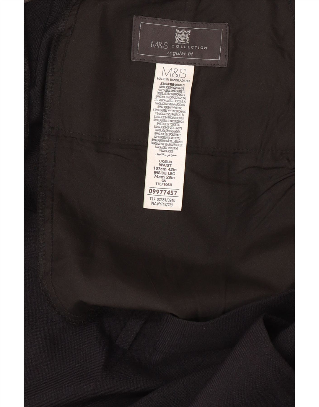 MARKS & SPENCER Mens Regular Fit Suit Trousers W42 L29 Navy Blue Polyester