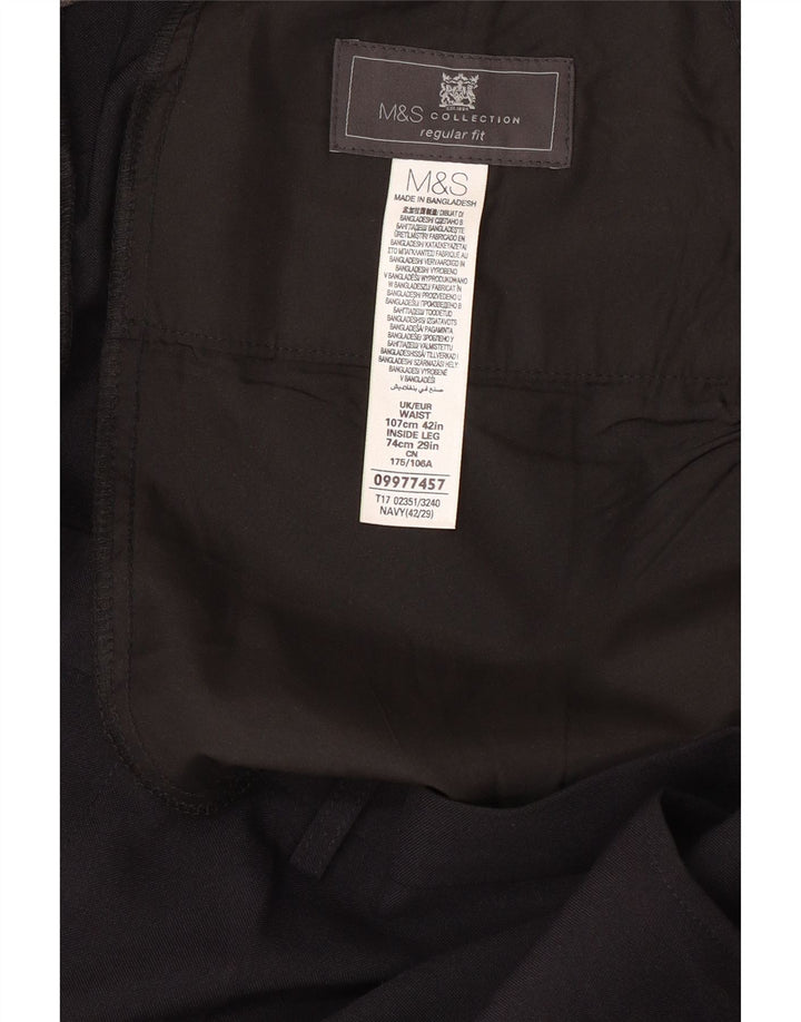 MARKS & SPENCER Mens Regular Fit Suit Trousers W42 L29 Navy Blue Polyester