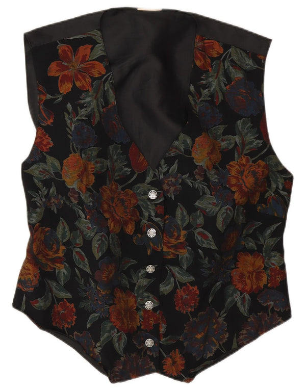 Vintage Womens Waistcoat UK 16 Large Black Floral