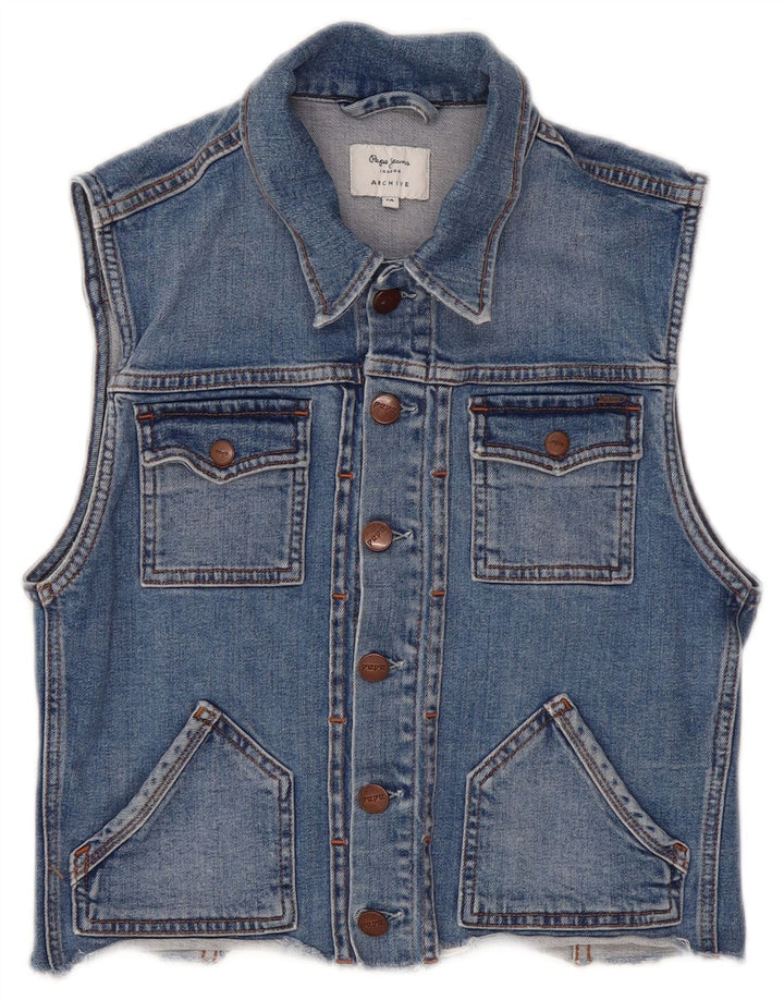 PEPE Jeans Womens Crop Denim Gilet UK 12 Medium Blue Cotton