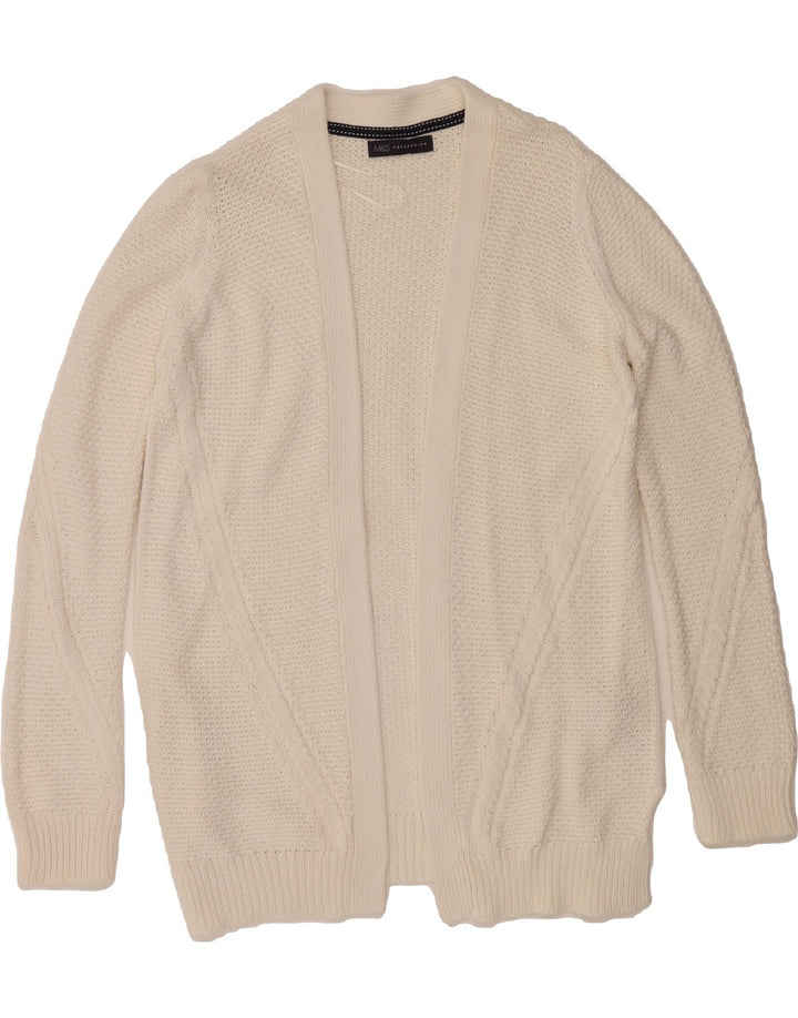 MARKS & SPENCER Womens Open Cardigan Sweater UK 14 Medium White Cotton Vintage Marks & Spencer and Second-Hand Marks & Spencer from Messina Hembry 