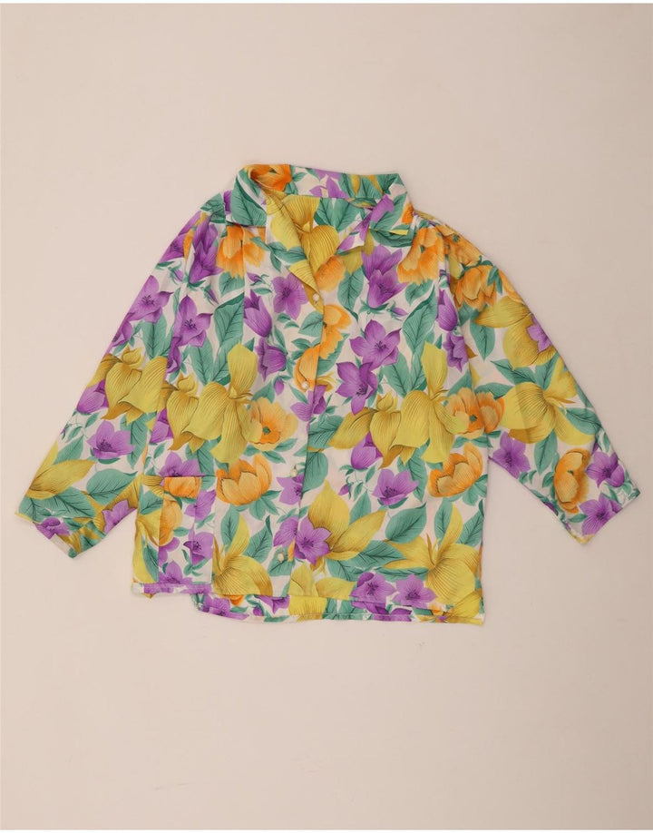 Vintage Womens Shirt Blouse UK 14 Medium Multicoloured Floral Viscose
