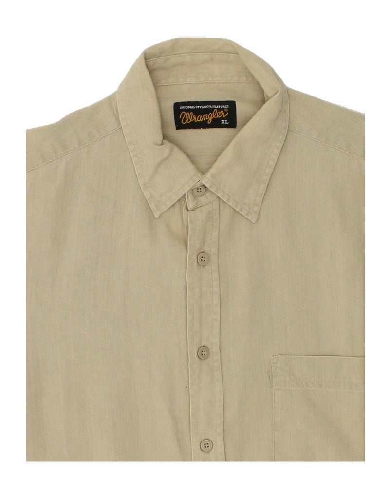 WRANGLER Mens Short Sleeve Shirt XL Beige Linen | Vintage Wrangler | Thrift | Second-Hand Wrangler | Used Clothing | Messina Hembry 