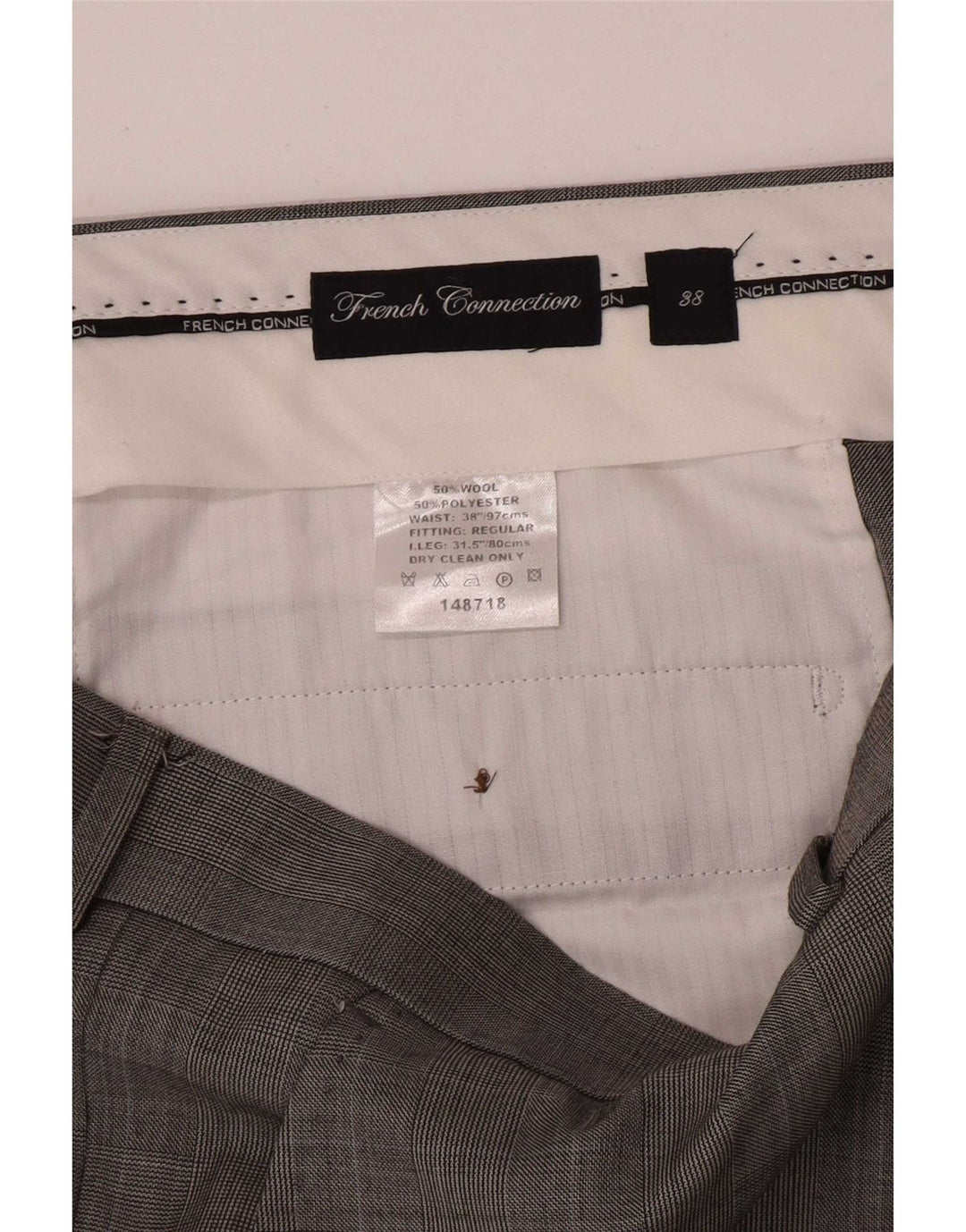 French Connection Mens Regular Casual Trousers W38 L32 Grey Houndstooth