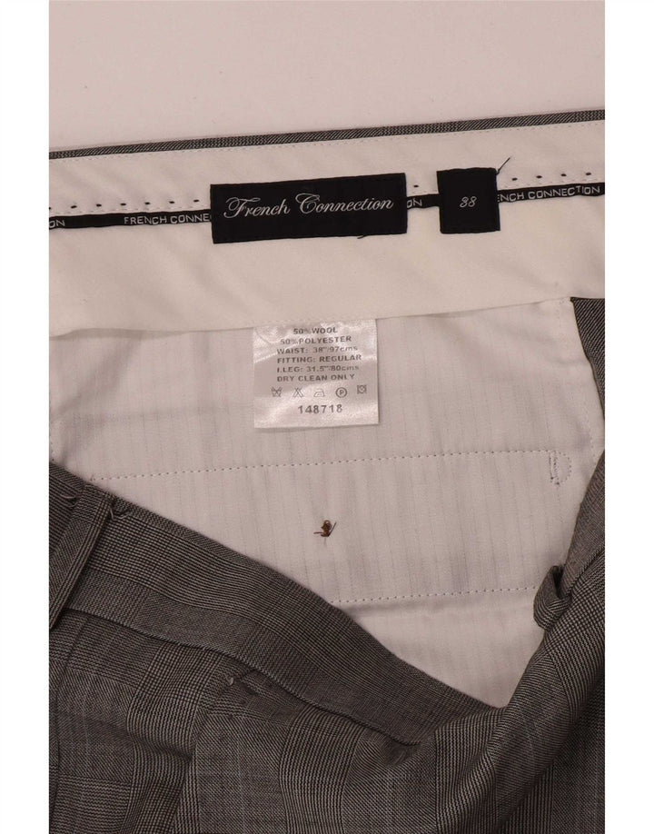 French Connection Mens Regular Casual Trousers W38 L32 Grey Houndstooth