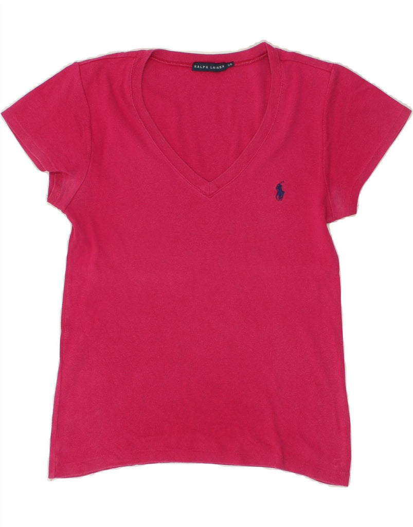 POLO RALPH LAUREN Womens T-Shirt Top UK 14 Large Pink Cotton | Vintage Polo Ralph Lauren | Thrift | Second-Hand Polo Ralph Lauren | Used Clothing | Messina Hembry 