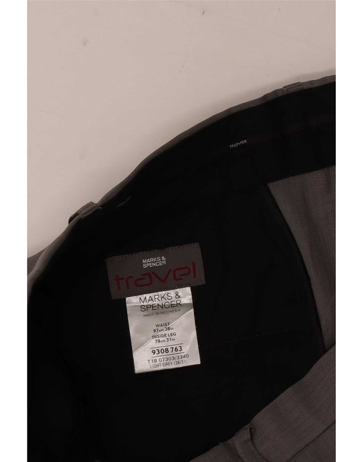 Marks & Spencer Mens Straight Chino Trousers W38 L28 Grey Polyester