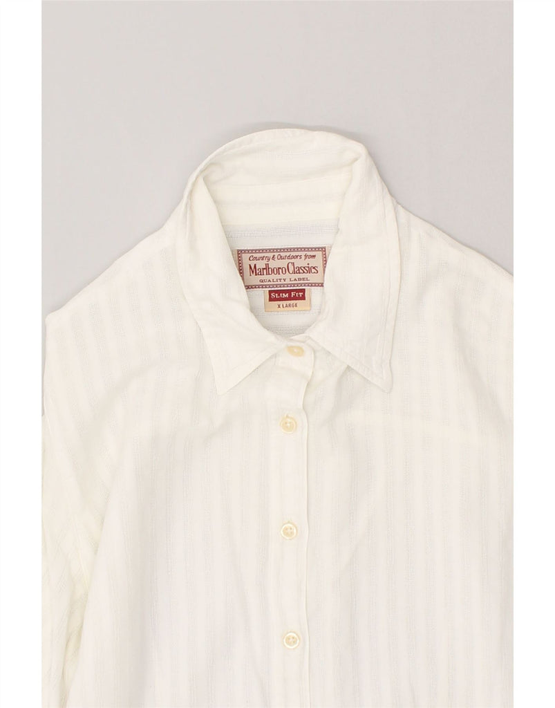 MARLBORO CLASSICS Womens Slim Fit Shirt UK 18 XL White Striped Cotton | Vintage Marlboro Classics | Thrift | Second-Hand Marlboro Classics | Used Clothing | Messina Hembry 