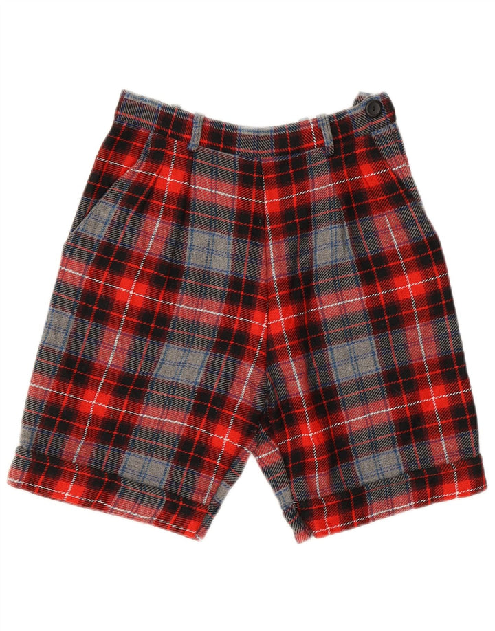 VINTAGE Womens High Waist Chino Shorts IT 42 Medium W28  Red Check Wool