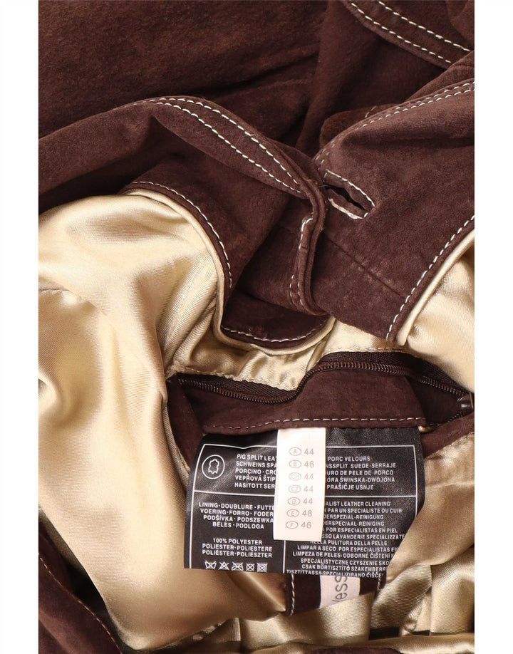 Yessica Womens 3 Button Suede Blazer Jacket EU 46 XL Brown Leather