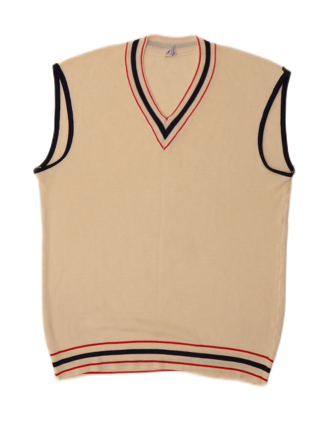 Vintage Mens Vest Tank Top Small Beige Acrylic
