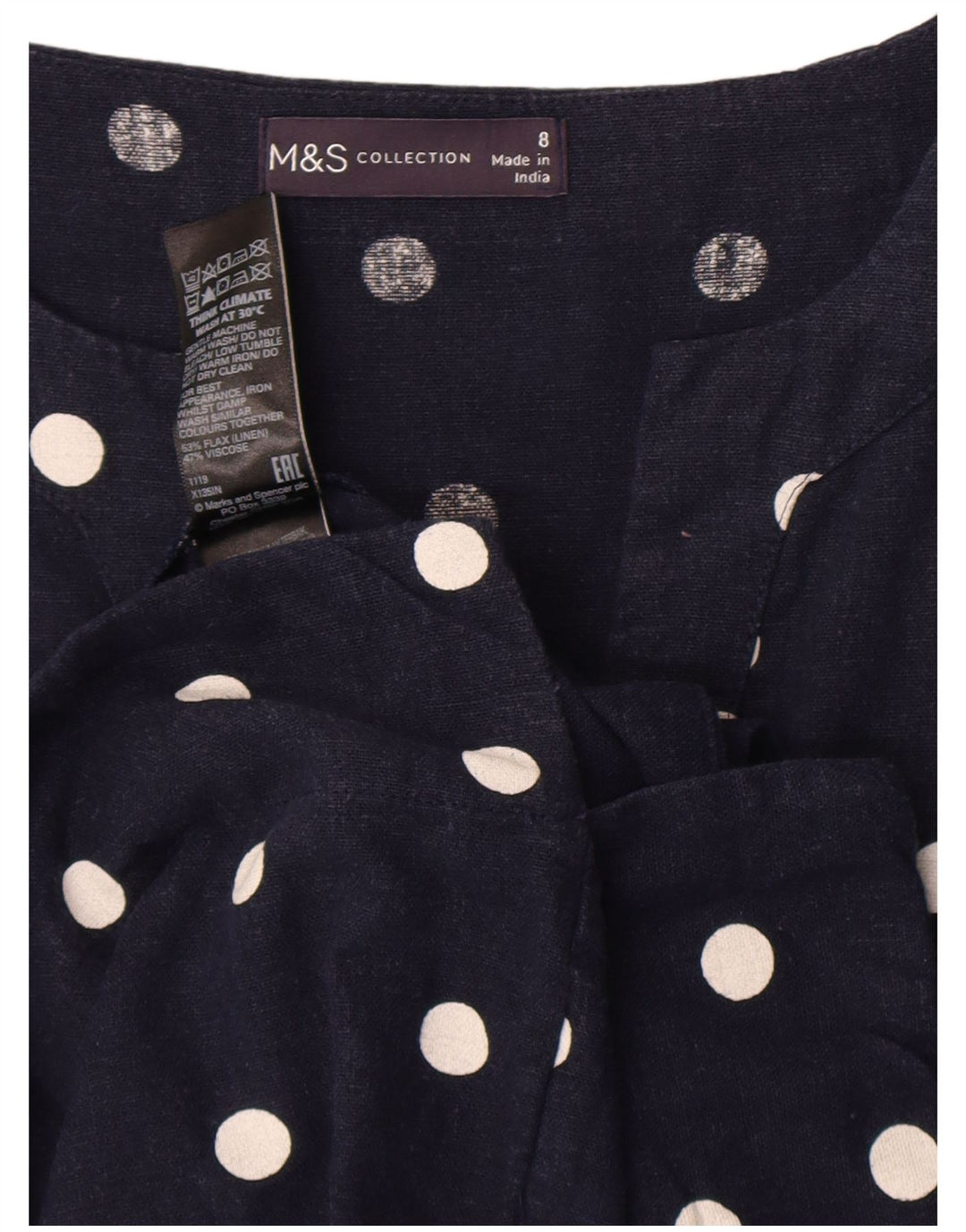 Marks & Spencer Womens Shift Dress UK 8 Small Navy Blue Polka Dot