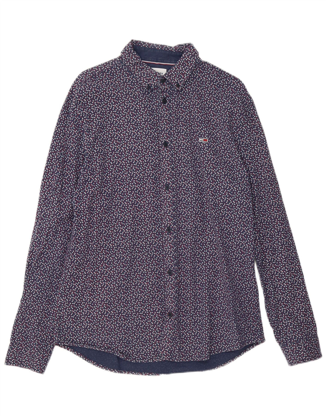 Tommy Hilfiger Mens Shirt Large Navy Blue Spotted Cotton