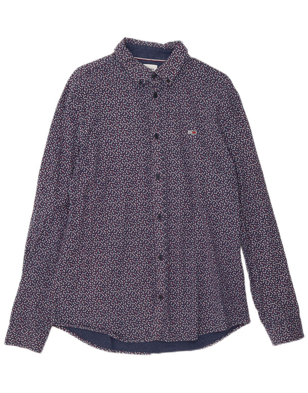 Tommy Hilfiger Mens Shirt Large Navy Blue Spotted Cotton