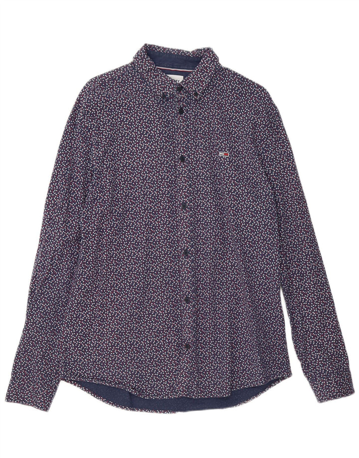 Tommy Hilfiger Mens Shirt Large Navy Blue Spotted Cotton