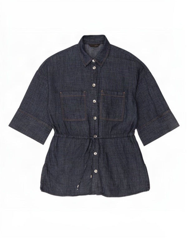 Zara Womens Oversized 3/4 Sleeve Denim Shirt UK 6 XS Blue Cotton