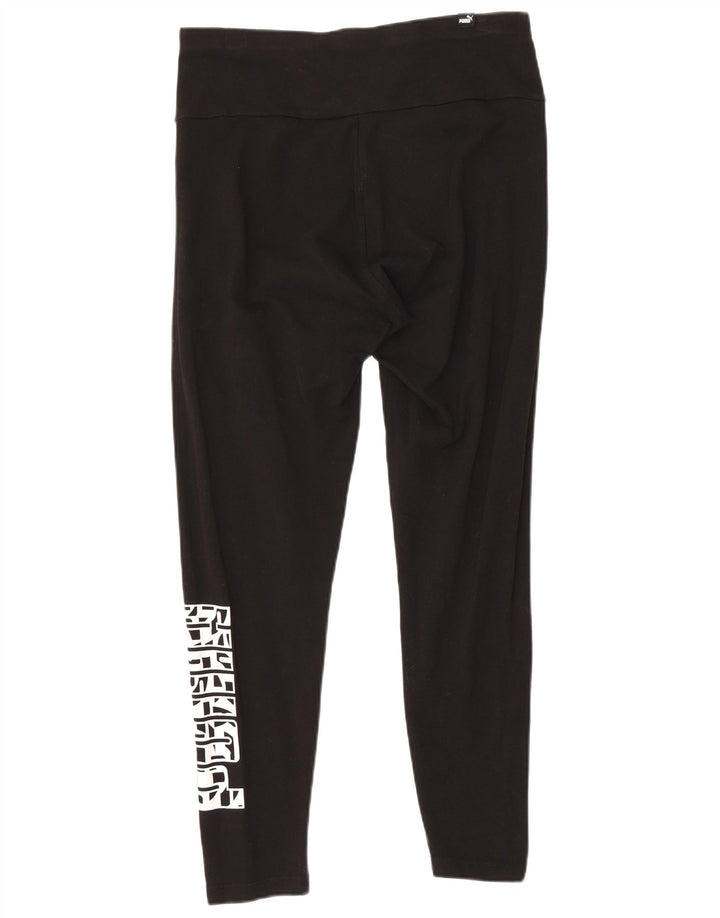 Puma Womens Graphic Crop Leggings UK 12 Medium Black Cotton
