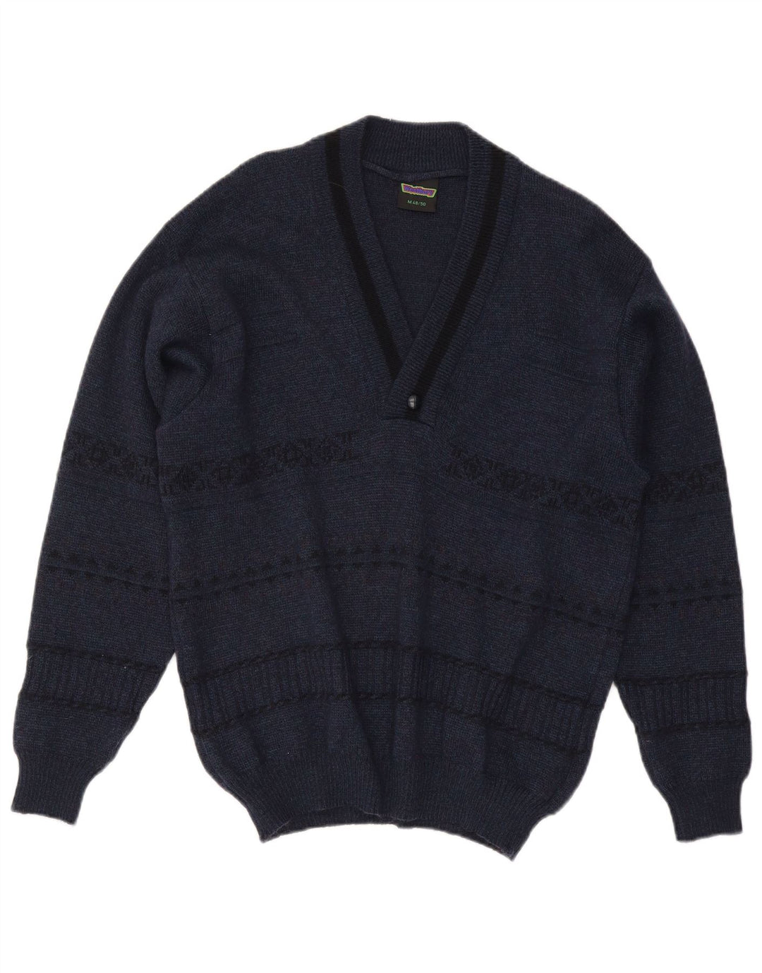 WESTBURY Mens V-Neck Jumper Sweater IT 48/50 Medium Navy Blue Fair Isle Vintage WESTBURY and Second-Hand WESTBURY from Messina Hembry 
