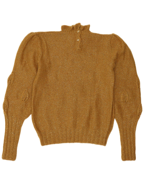 Vintage Womens Turtle Neck Jumper Sweater UK 14 Medium Yellow Flecked