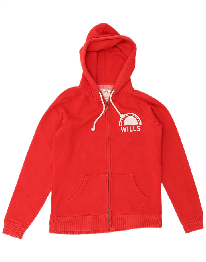 Jack Wills Womens Graphic Zip Hoodie Sweater UK 14 Large Red Cotton