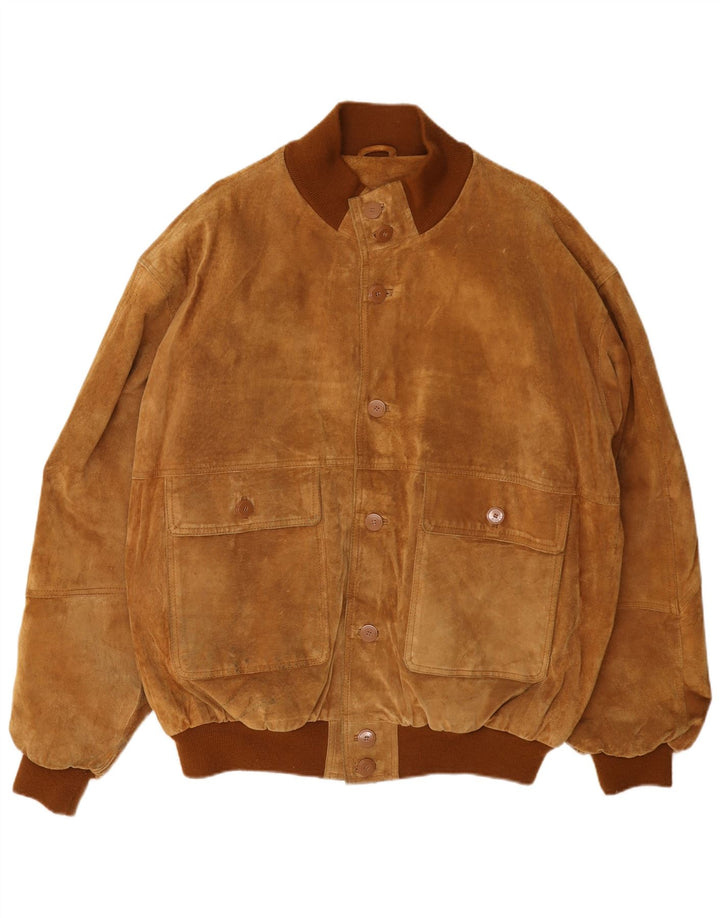 John Monroe Mens Suede Bomber Jacket UK 40 Large Brown Leather