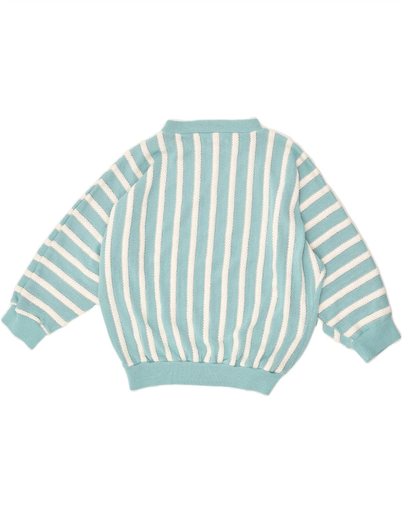 VINTAGE Womens Crop Boat Neck Jumper Sweater UK 16 Large Blue Striped Vintage Vintage and Second-Hand Vintage from Messina Hembry 