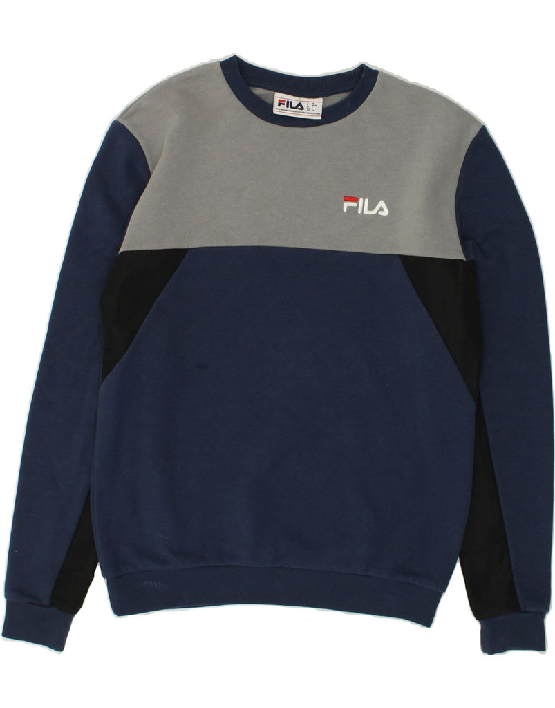 FILA Mens Sweatshirt Jumper Small Navy Blue Colourblock Cotton | Vintage Fila | Thrift | Second-Hand Fila | Used Clothing | Messina Hembry 