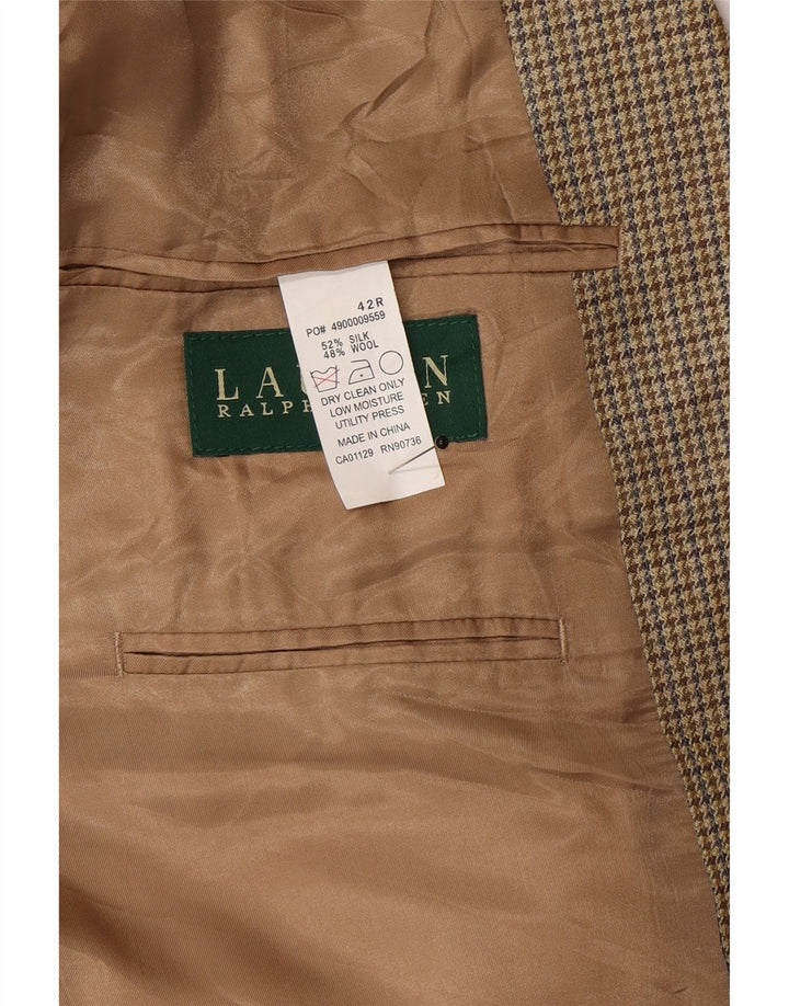 Ralph Lauren Mens 2 Button Blazer Jacket UK 42 Large Beige Houndstooth Silk