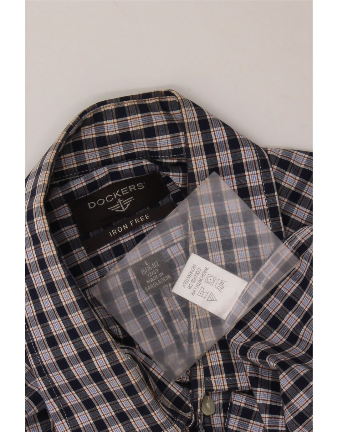 DOCKERS Mens Shirt Size 16 16 1/2 Large Navy Blue Gingham Cotton