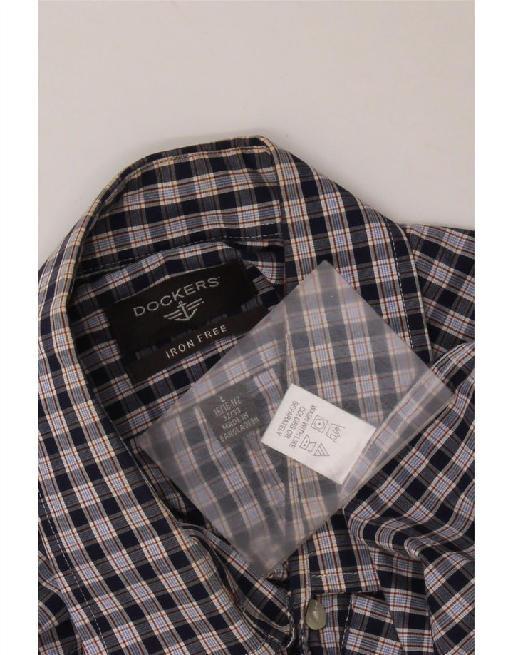DOCKERS Mens Shirt Size 16 16 1/2 Large Navy Blue Gingham Cotton