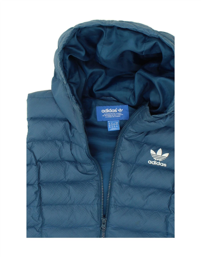 ADIDAS Womens Hooded Padded Gilet UK 10 Small Blue Polyester Vintage Adidas and Second-Hand Adidas from Messina Hembry 