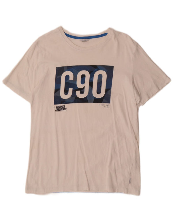 Jack & Jones Mens Graphic T-Shirt Top Large White Cotton