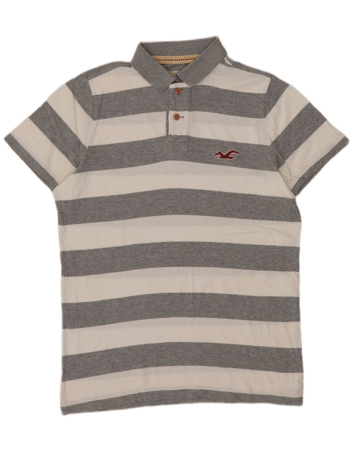 Hollister Mens Polo Shirt Medium Grey Striped