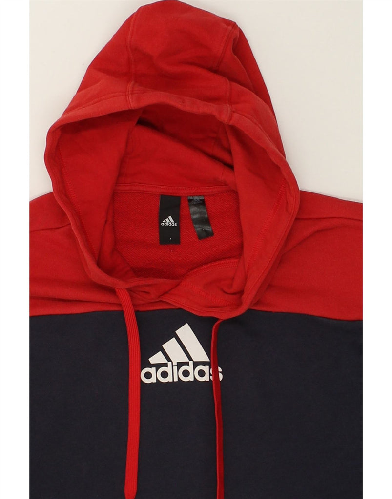 ADIDAS Mens Graphic Hoodie Jumper Small Red Colourblock Cotton | Vintage Adidas | Thrift | Second-Hand Adidas | Used Clothing | Messina Hembry 