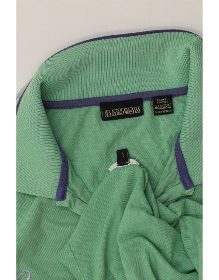 Napapijri Womens Graphic Polo Shirt UK 14 Large Turquoise