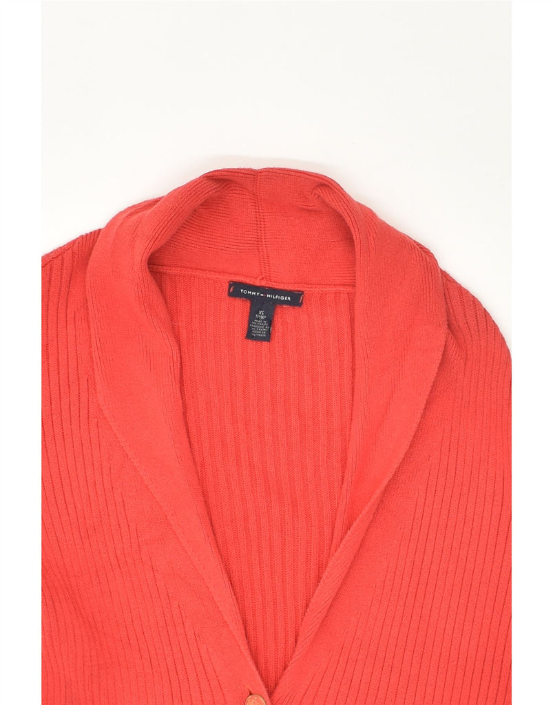 TOMMY HILFIGER Womens Tall Cardigan Sweater UK 6 XS Red Cotton | Vintage Tommy Hilfiger | Thrift | Second-Hand Tommy Hilfiger | Used Clothing | Messina Hembry 