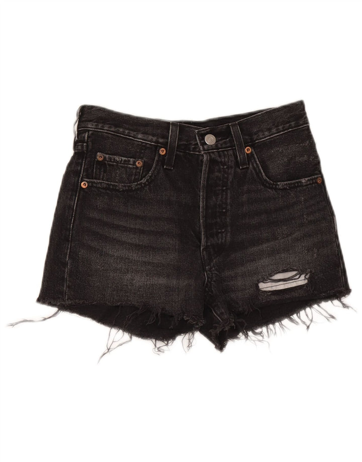 Levi's Womens 501 Distressed Denim Shorts W24 XS Black Cotton