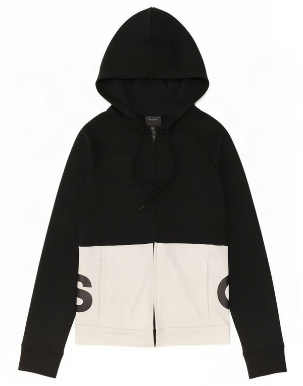 Adidas Womens Graphic Zip Hoodie Sweater UK 8/10 Small Black Colourblock