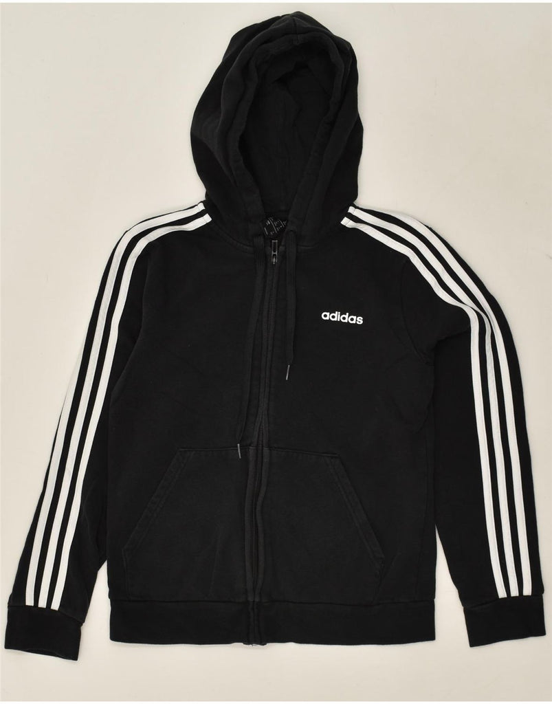 ADIDAS Womens Zip Hoodie Sweater UK 12/14 Medium Black Cotton | Vintage Adidas | Thrift | Second-Hand Adidas | Used Clothing | Messina Hembry 