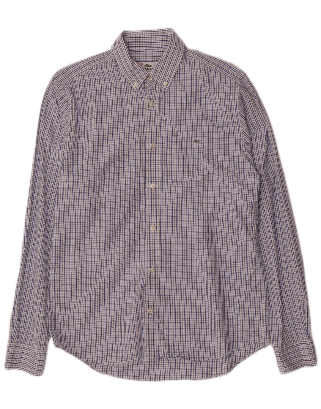 Lacoste Mens Regular Fit Shirt Size 39 Medium Blue Check Cotton
