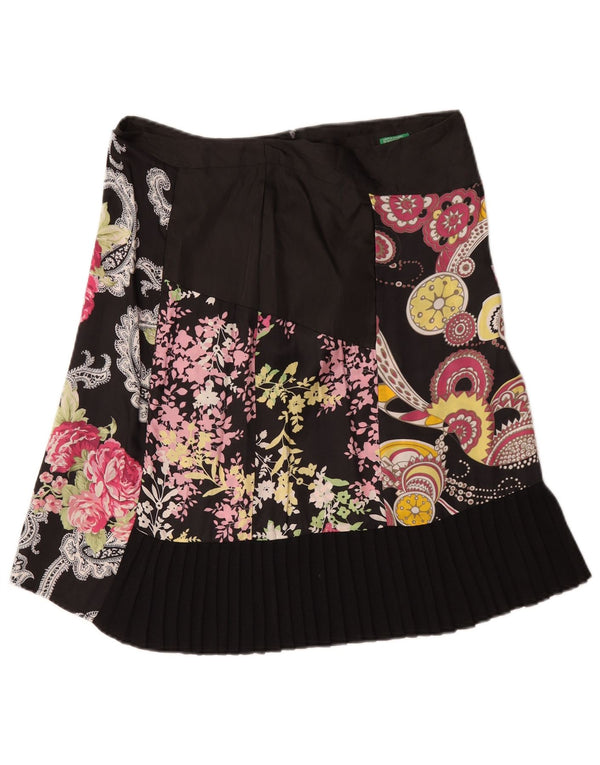 Benetton Womens A-Line Skirt IT 46 Large W34 Black Floral Viscose