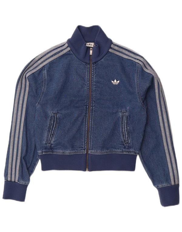 Adidas Womens Loose Fit Crop Denim Jacket UK 8/10 Small Blue Cotton