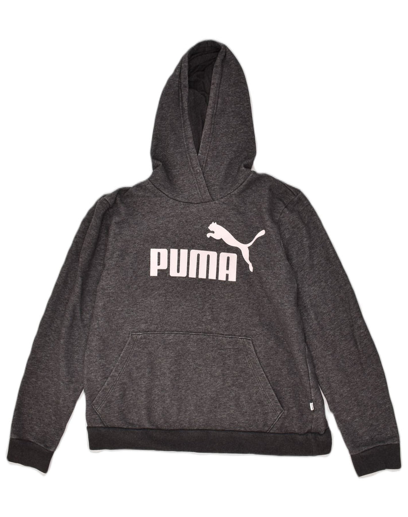 PUMA Womens Graphic Hoodie Jumper UK 16 Large Grey Cotton | Vintage Puma | Thrift | Second-Hand Puma | Used Clothing | Messina Hembry 