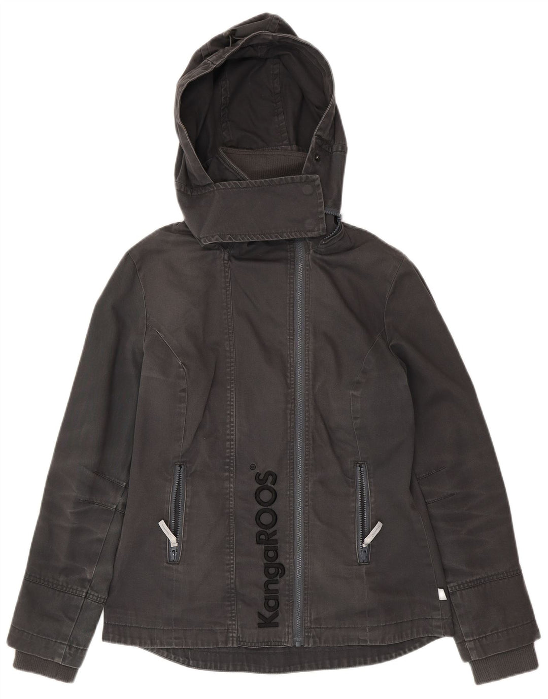 KANGAROOS Womens Graphic Hooded Windbreaker Jacket UK 14 Medium  Black